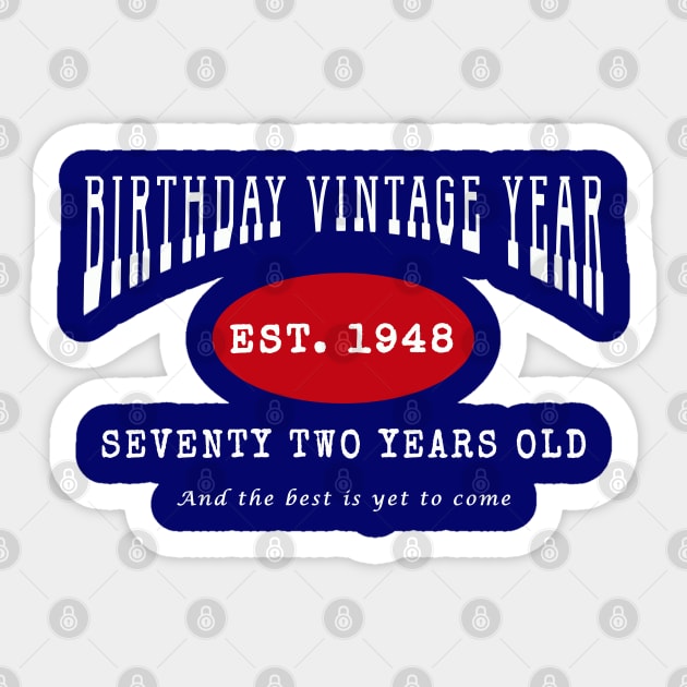 Birthday Vintage Year - Seventy Two Years Old Sticker by The Black Panther